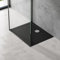 doporro Plato de Ducha Rectangular Antideslizante 70x90x4 cm – Acrílico Negro con Válvula de Desagüe AL01, Conexiones DIN, Instalación a Ras de Suelo – Lucia02