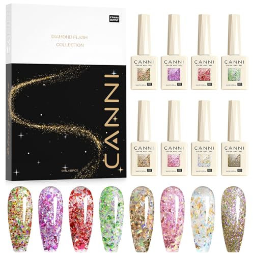 CANNI Vernis à Ongles Gel Semi Permanent Pailleté argent or rose marron bleu violet noir 8 Couleur Glitter Vernis à Ongles Gel Nail Polish Soak off Vernis Manucure