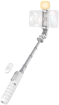 T'nB - Mini Perche à Selfie Bluetooth 2 en 1 avec l'éclairage LED, Ultra léger, Compact et élégant, connectée à Votre Smartphone - Blanc