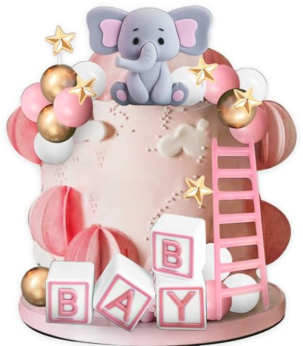 Baby Shower Cake Decorations Girls Elephant Cake Topper Balls Decoration | for Baby Boy Girl Birthday Party Gender Reveal Party Supplies