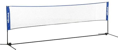 SPORTNOW 4m Badminton Net, Foldable Height Adjustable Outdoor Sports Net with Carry Bag, for Tennis, Badminton, Pickleball, Volleyball, Black and Blue