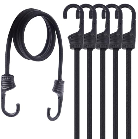 VirtuGro 6 Pack 120cm Bungee Cords with Hooks 8mm, Heavy Duty Bungee Straps Hooks Weatherproof & UV Resistant, 48inch Elastic Bungee Cords for Luggage Camping Tarps Tents Kayak Transport