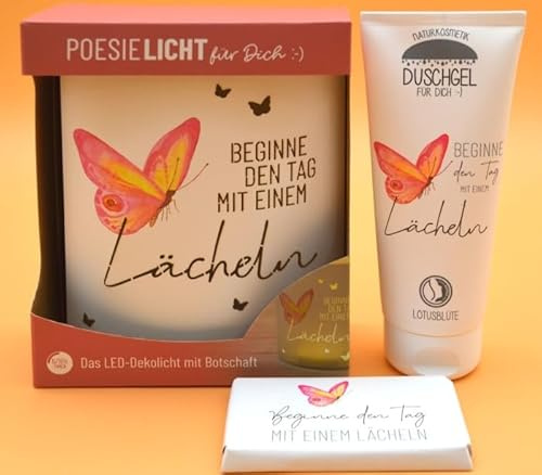 La Vida Geschenkset Poesielicht Lächeln, Duschbad und Schokolade