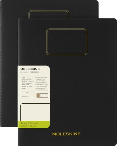 Moleskine Student Cahier Journal, Set 2 Quaderni per Appunti con Pagine Bianche Staccabili, Copertina in Cartone e Adesivi, Colore Nero, Formato XXL 21,6 x 27,9 cm
