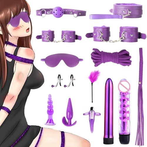 Kit di bondage SM Oziral 17 pezzi BDSM Set di bondage per letto Giocattoli sessuali per coppie Set BDSM Accessori per donne per principianti con plug anale Set per sesso di coppia Nero