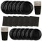 64Pcs Solid Color Party Tableware Set,Black Disposable Tableware Set Include Plates Napkins and Cups Dessert Plates for Kids Party Birthday Wedding Table Decorations
