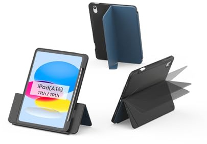 EIP Schutzhülle für iPad (A16) 11. / 10. Generation (2025/2022), Verstellbarer Scharnierständer, Hoch-/Querformat, Verstellbarer Ständer mit Abnehmbarer magnetischer Abdeckung, automatische Wake