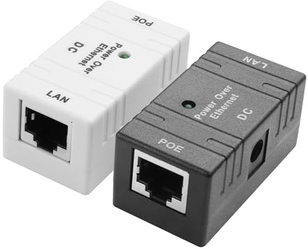 YACSEJAO 2PCS Passiver PoE Einzelanschluss Adapter 5V-48V DC 96W | PoE Injektor/Splitter/Kombinierer | 10/100Mbps Ethernet | Kompakt für Sicherheitskameras/Solarsysteme (A)