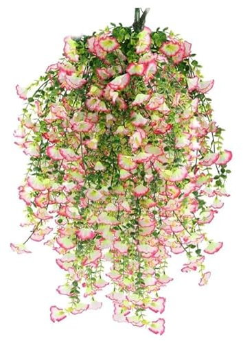 msymsyu Fiori artificiali, petunia, 8 pezzi, rosa, 80 cm, piante artificiali sospese, piante artificiali da appendere e da appendere, ideali per balconi ed esterni
