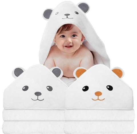 2 Stück Kapuzenhandtuch Baby - 80 x 80 cm Handtücher Badetuch, Niedliches Handtuch, Babyhandtuch mit Kapuze Kapuzenhandtuch Baby mit KapuzeWeiche Babyhandtuch für Neugeborene Kleinkinder (Weiß)