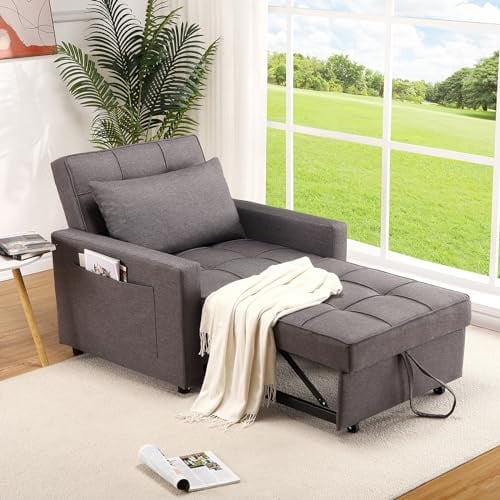 Schlafsessel mit Bettfunktion 3-in-1, 192cm Klappbares Schlafsofa mit Seitentasche und Kissen, Schlaferstuhl mit Regulierbarer Rückenlehne, Liegefläche 192 x 76 cm, für kleine Wohnung, Gästezimmer - A