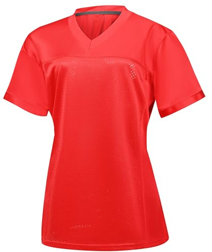 Women’s Blank Football Jersey, Ladies Mesh Athletic Football Shirts, American Football Jerseys for Adults S-2XL (US, Alpha, X-Large, Regular, Regular, Red)