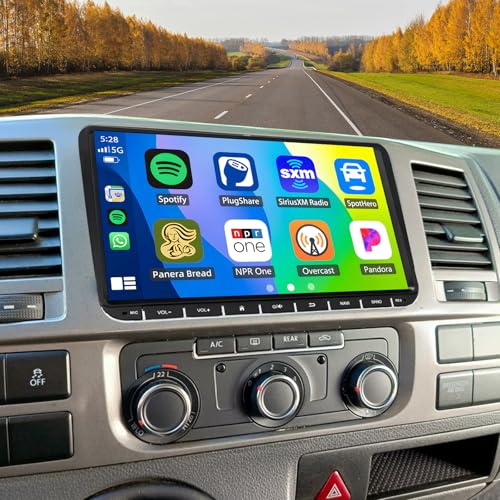 2+32G Radio Coche para VW Transporter T5/T6 Caravelle Kombi con CarPlay Android Auto, Pantalla táctil de 9 Pulgadas Autoradio Reproductor con GPS Navegación Bluetooth WiFi FM SWC cámara de Respaldo