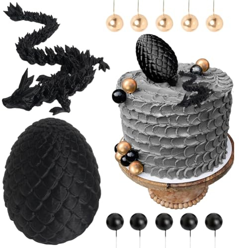 3D Dragon Eggs Cake Topper Black Dragon Cake Decorations Cake Balls Decor for Boy Birthday Party Supplies