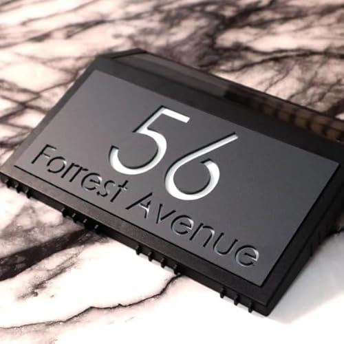 La Luce Solar Back-Lit Address Sign 220 × 160 mm Illuminated Acrylic Door Number Plaque Personalised Street Name Plate for Outdoor Wall (Gray & White)