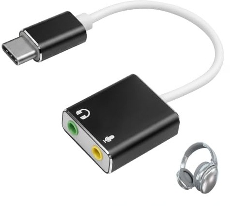 Externe Soundkarte USB C, USB C Soundkarte auf 3,5 mm Klinke Audio Adapter mit Kopfhörer Ausgang und Mikrofon Eingang, 3D Stereo Plug and Play für PC Laptop Mac PS4 PS5 Xbox Windows Gaming