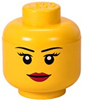 Room Copenhagen Storage Head Small - Girl - Polypropylene Storage Box with Lid for Kids' Toy Storage Stackable Organizer and Fun Storage Solution LEGO Toy Box yellow
