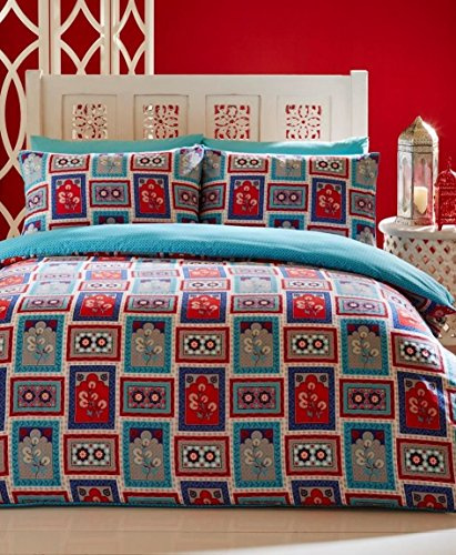 Jaipur Super King Size Bettbezug und 2 Kissenbezüge Bett Set Bettwäsche – Indischen Design – Blau, Rot Farben