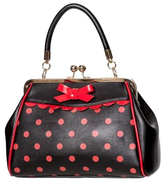 Banned Apparel verrückt Vintage 50s Rockabilly gepunktet retro Handtasche - Schwarz/Rot