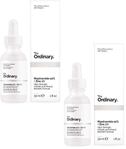 THE ORDINARY Niacinamide 10% + Zinc 1% Sérum (2 Flacons) – Sérum Visage à Haute Concentration en Vitamine B3 pour Peaux à Tendance Acnéique, Réducteur de Pores, Éclat et Lissage de la Peau