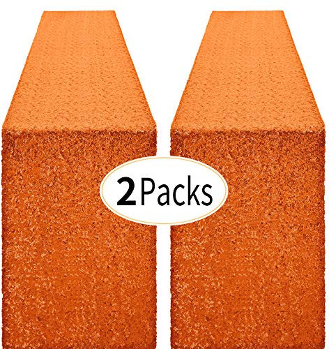 Pufogu Pailletten-Tischläufer, 30,5 x 182,9 cm, Orange, 2 Packungen