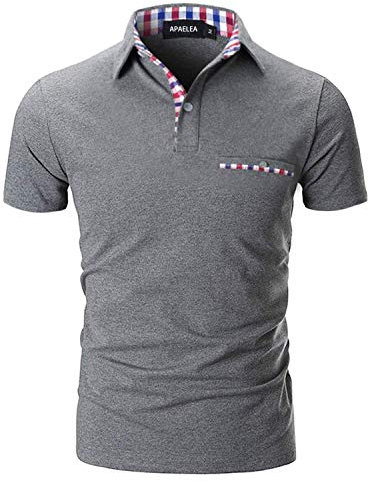 APAELEA Poloshirt Herren Kurzarm Einfarbig Freizeit Plaid Spleißen Golf T-Shirt,Grau,L