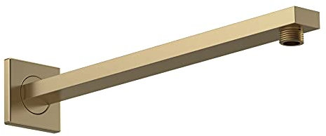 nuie ARM813 Fixed Heads Modern Bathroom Square Wall Mounted Shower Arm, 355mm, Brushed Brass
