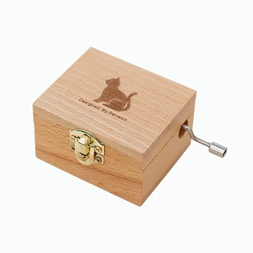 ZoTuoART Spieluhr aus Holz, Motiv: Schloss im Himmel oder andere zufällige Musik, japanischer Stil, schlichte, elegante Spieluhr mit Spiegel, Holz-Metall-Spieluhr Katze (mit Spiegel)