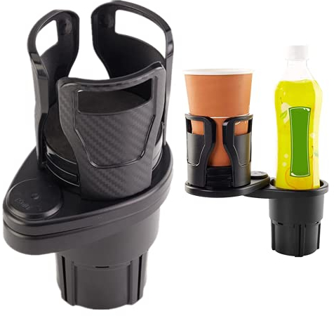 CNZON Universal Car Dual Cup Holder Adjustable Cup Stand,2 In 1 Multifunctional Car Cup Holder Expander Drink Can Coffee Bottles Adapter Stand With 360°Rotating Base For Car/Marine/Caravan, Black