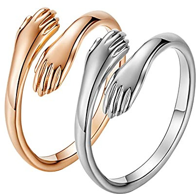 Aotiwe Paar Verlobungsringe Roségold Silber Ringe Liebesumarmung, Rostfreier Stahl Damen 54 (17.2) & Herren 57 (18.1)