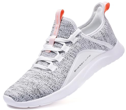 ALEADER Women's Energycloud Slip On Walking Shoes Pure Running Shoes for Gym Workout Treadmill Running Errands White Gray Size 8 US