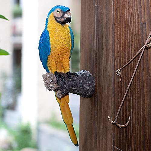 Gartenfiguren Papagei, Kunst Gartenstatuen für Hof Baumschmuck, Hängendes Baumgesicht Papagei Skulptur Dekor,Tree Hugger HSp1 (Blau)