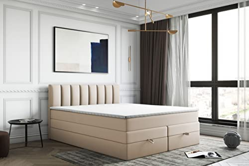 Boxspringbett mit Bettkasten Gusto mit Topper Visco Memory (140 x 200 cm, Beige)