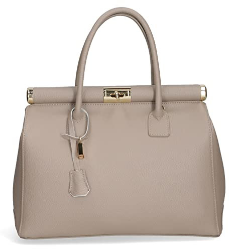 Borsa Donna a Mano Pelle con Tracolla Bauletto (D07 Taupe Chiaro)