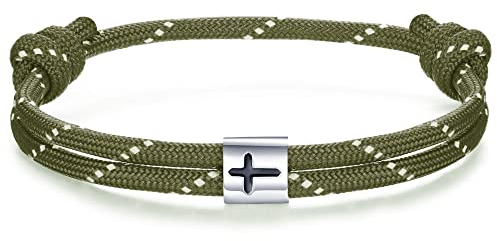 J.Endéar Kreuz Nautisches Armband Herren | Handgefertigtes Segeltau Paracord mit Silber 925 Spirit Armband Damen | Jungen Geschenk Surf Sea Armband, Grün