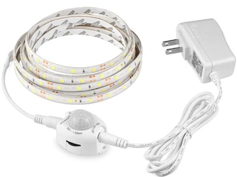 Tira de luz LED con sensor de movimiento PIR inalámbrico, encendido/apagado automático, armario, cocina, lámpara de luz LED de 220 V 110 V para armario, cocina, mostrador, estante, TV (3 m, blanco)