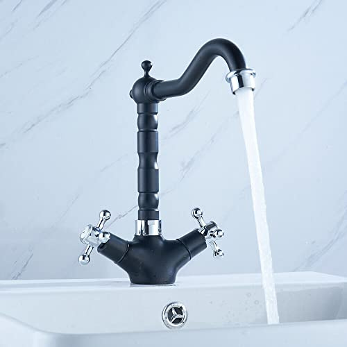 Robinet d'évier de cuisine - Mitigeur monocommande - Rétro noir - Robinet de cuisine - Robinet haut de cuisine - Robinet d'évier en laiton