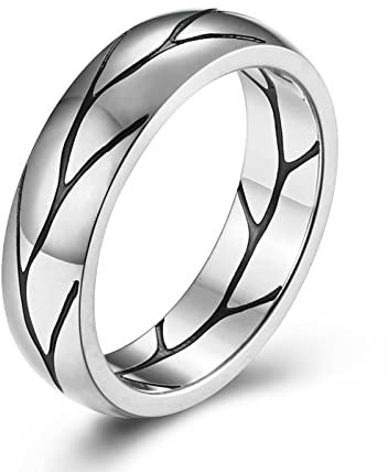 Stfery Verlobungsring 57, Eheringe Titan Carbon Silber Crack-Kunst Modeschmuck Jahrestagsgeschenk für Ihn