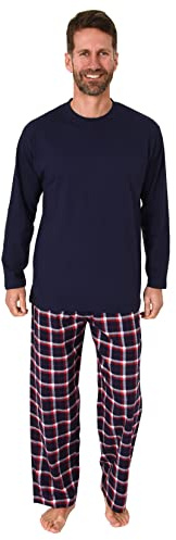 Normann Herren Schlafanzug lang, Pyjama mit Flanell-Hose in Karo-Optik