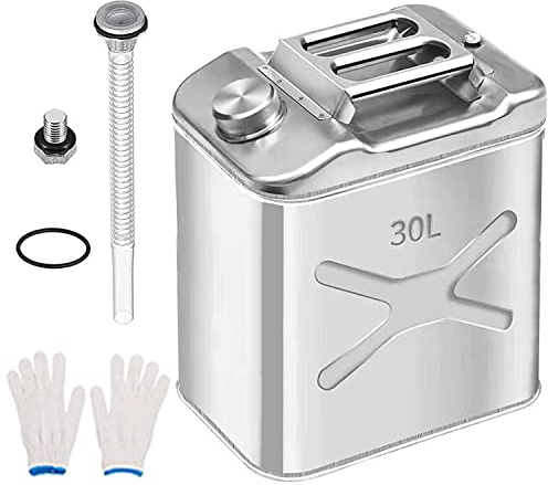 YILEFU Bidón para Gasolina Metal 1 mm de Espesor Bidón De Combustible Recipientes Gasolina Garrafa De Gasolina Y Diésel En Metal con 3 Asas y Manguera,Ideal para Viajes Largos,30L