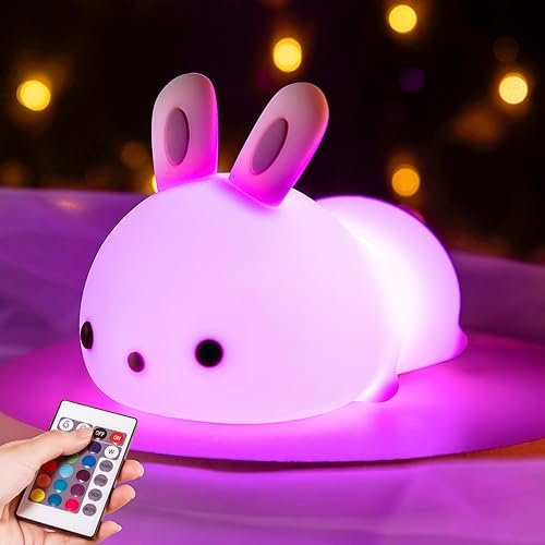 OneFire Bunny Night Light - 16 Color Remote, 3 Timer, Safe Kids Lamp