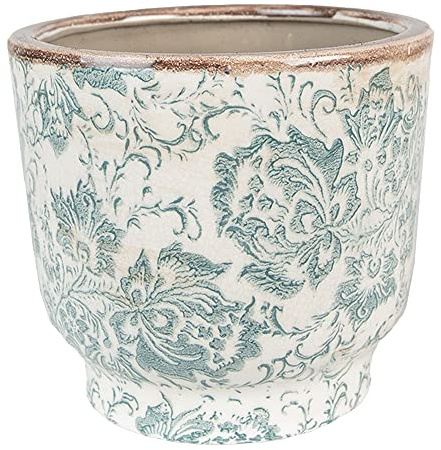 Clayre & Eef Blumentopf Ø 17x15 cm Grün Beige Keramik Blumen Innenblumentopf