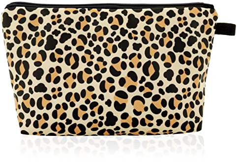 cobee Trousse de Maquillage, léopard Jaune Sacs pour Sac à Main Fermeture éclair Trousse cosmétique Grand Voyage Toile Maquillage Organisateur Outil Voyage Maquillage Pochette Portefeuille