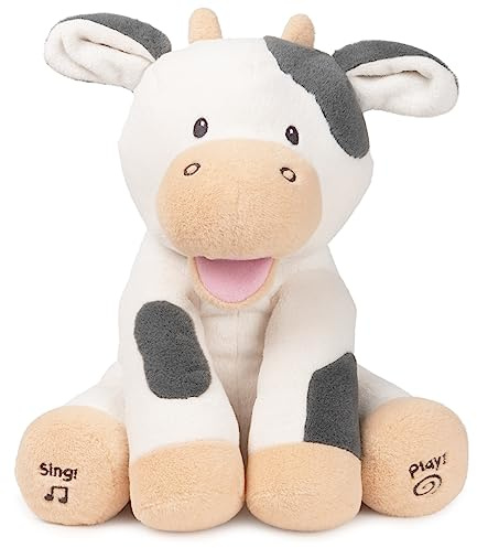 Baby GUND Buttermilk the Cow - Peluche animado, juguete sensorial cantante, canta el viejo MacDonald y enseña sonidos de animales, crema/gris, 12 pulgadas