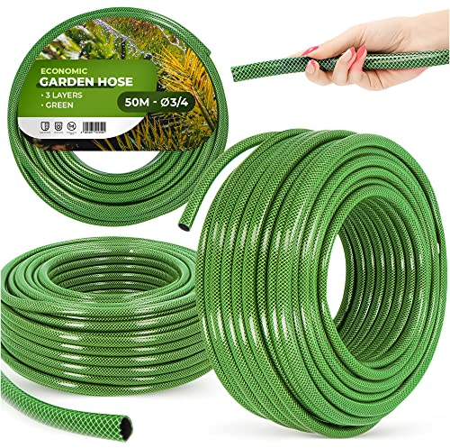 Gartenschlauch 3/4 50 m Grün Verstärkt 3-lagig UV-Beständig Formstabiler Flexibler Gartenschlauch Bewässerung Gartenarbeit Autowäsch Panzerschlauch