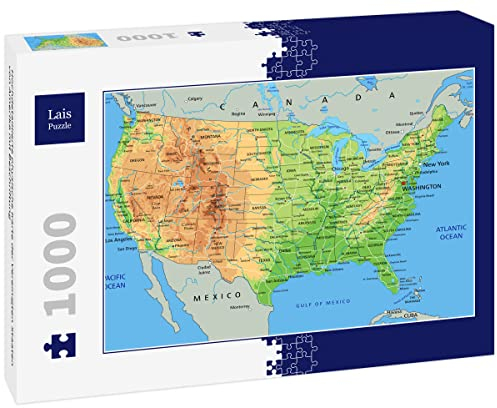 Lais Puzzle Highly detailed physical map of the United States of America with labelling 1000 pieces