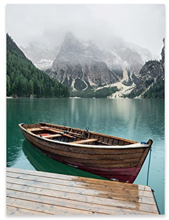 Poster Boot See Landschaft Berge 70x100 cm Hochformat - OHNE RAHMEN XXL Wandposter Kunstdruck Fotoposter Wandbild Wandbilder Wand Bild auf Poster Wohnzimmer Schlafzimmer Küche
