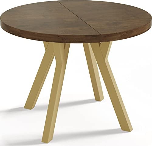 WFL GROUP Designer Runder Ausziehbarer Esstisch - Loft-Stil, Industriell, Platzsparend - Goldene Beine - 100 bis 200 cm - für 6-8 Personen - Hergestellt in EU - Lefkas Eiche - 200 cm