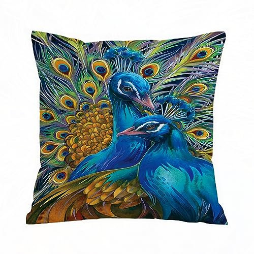 Kissenbezügen 40x 40 cm Pfau Bunte Pfau-Geschenke Pfau Dekorationskissenbezüge quadratisch weich Bauernhaus Kissenbezüge für Couch Sofa Bett Auto.