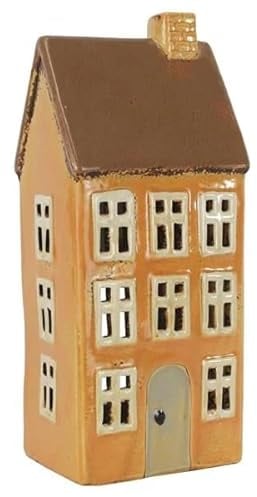 mucHome Windlicht Haus für Teelicht aus Keramik Teelichthaus Lichthaus (Beige 10x8x24cm)